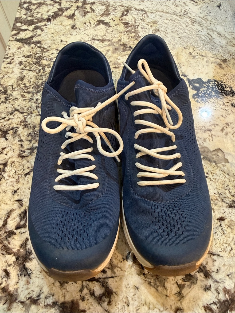 OluKai Navy Knit Athletic Sneakers with Cream Laces